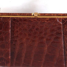 Load image into Gallery viewer, Vintage 50s Glossy Brown Crocodile Skin Top Handle Bag By Bagcraft By Royal Appointment-Vintage Handbag, Exotic Skins-Brand Spanking Vintage