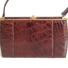 Load image into Gallery viewer, Vintage 50s Glossy Brown Crocodile Skin Top Handle Bag By Bagcraft By Royal Appointment-Vintage Handbag, Exotic Skins-Brand Spanking Vintage