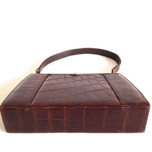 Load image into Gallery viewer, Vintage 50s Glossy Brown Crocodile Skin Top Handle Bag By Bagcraft By Royal Appointment-Vintage Handbag, Exotic Skins-Brand Spanking Vintage