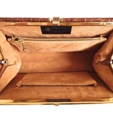 Load image into Gallery viewer, Vintage 50s Glossy Brown Crocodile Skin Top Handle Bag By Bagcraft By Royal Appointment-Vintage Handbag, Exotic Skins-Brand Spanking Vintage