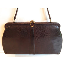 Load image into Gallery viewer, Vintage 50s Large Dark Chocolate Brown Lizard Skin Flagship Handbag From Mappin &amp; Webb-Vintage Handbag, Exotic Skins-Brand Spanking Vintage
