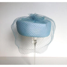 Load image into Gallery viewer, Vintage 50s Pale Blue Chiffon Classic Pill Box Hat w/ Rear Bow And Full Net Veil By Barnett Hand Made In Britain-Accessories, For Her-Brand Spanking Vintage
