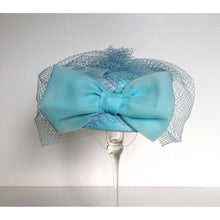 Load image into Gallery viewer, Vintage 50s Pale Blue Chiffon Classic Pill Box Hat w/ Rear Bow And Full Net Veil By Barnett Hand Made In Britain-Accessories, For Her-Brand Spanking Vintage