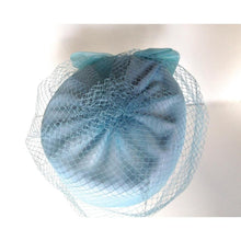 Load image into Gallery viewer, Vintage 50s Pale Blue Chiffon Classic Pill Box Hat w/ Rear Bow And Full Net Veil By Barnett Hand Made In Britain-Accessories, For Her-Brand Spanking Vintage