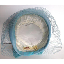 Load image into Gallery viewer, Vintage 50s Pale Blue Chiffon Classic Pill Box Hat w/ Rear Bow And Full Net Veil By Barnett Hand Made In Britain-Accessories, For Her-Brand Spanking Vintage