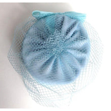 Load image into Gallery viewer, Vintage 50s Pale Blue Chiffon Classic Pill Box Hat w/ Rear Bow And Full Net Veil By Barnett Hand Made In Britain-Accessories, For Her-Brand Spanking Vintage