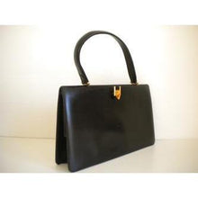 Load image into Gallery viewer, Vintage 50s Slim And Elegant Black Leather Classic Ladylike Bag Made In England By Riviera-Vintage Handbag, Large Handbag-Brand Spanking Vintage
