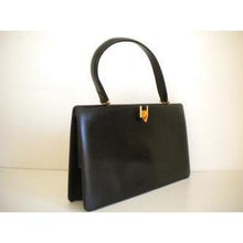 Load image into Gallery viewer, Vintage 50s Slim And Elegant Black Leather Classic Ladylike Bag Made In England By Riviera-Vintage Handbag, Large Handbag-Brand Spanking Vintage