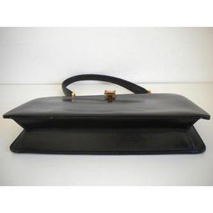 Vintage 50s Slim And Elegant Black Leather Classic Ladylike Bag Made In England By Riviera-Vintage Handbag, Large Handbag-Brand Spanking Vintage
