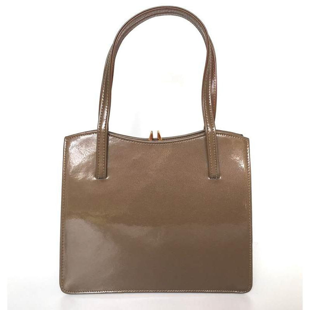 Taupe patent leather handbag hotsell