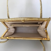 Load image into Gallery viewer, Vintage 50s/60s Leather Faux Snakeskin Handbag In Cream/Gold w/ Grey/Taupe Patent By Holmes of Norwich-Vintage Handbag, Kelly Bag-Brand Spanking Vintage