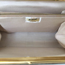 Load image into Gallery viewer, Vintage 50s/60s Leather Faux Snakeskin Handbag In Cream/Gold w/ Grey/Taupe Patent By Holmes of Norwich-Vintage Handbag, Kelly Bag-Brand Spanking Vintage