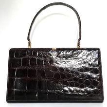 Load image into Gallery viewer, Vintage 50s/60s Superb Dark Chocolate Crocodile Skin Slim Top Handle Bag Made In France-Vintage Handbag, Exotic Skins-Brand Spanking Vintage