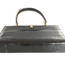 Load image into Gallery viewer, Vintage 50s/60s Superb Dark Chocolate Crocodile Skin Slim Top Handle Bag Made In France-Vintage Handbag, Exotic Skins-Brand Spanking Vintage