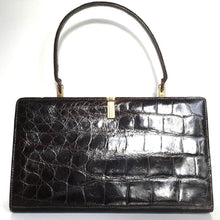 Load image into Gallery viewer, Vintage 50s/60s Superb Dark Chocolate Crocodile Skin Slim Top Handle Bag Made In France-Vintage Handbag, Exotic Skins-Brand Spanking Vintage