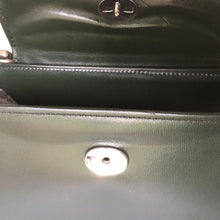 Load image into Gallery viewer, Vintage 60s 70s large slim green leather top handle handbag with silvertone fittings-Vintage Handbag, Kelly Bag-Brand Spanking Vintage