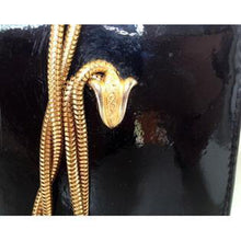 Load image into Gallery viewer, Vintage 60s Black Patent Leather Dainty Little Handbag w/ Short Twisted Gilt Snake Chain Handles Made In England By Wiklorbag-Vintage Handbag, Clutch Bag-Brand Spanking Vintage