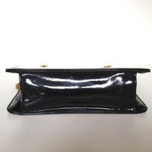 Load image into Gallery viewer, Vintage 60s Black Patent Leather Dainty Little Handbag w/ Short Twisted Gilt Snake Chain Handles Made In England By Wiklorbag-Vintage Handbag, Clutch Bag-Brand Spanking Vintage
