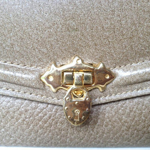 SOLD Vintage 60s Exquisite Taupe Leather Handbag w/ Padlock And Mirror Wallet By Lederer For Russell & Bromley-Vintage Handbag, Kelly Bag-Brand Spanking Vintage