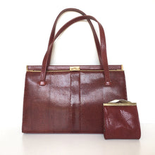 Load image into Gallery viewer, Vintage 60s red lizard skin Classic Ladylike bag with matching red lizard skin coin purse by Mappin & Webb made in England-Vintage Handbag, Exotic Skins-Brand Spanking Vintage