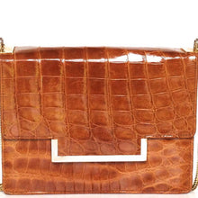 Load image into Gallery viewer, SALE Vintage 60s/70s Dainty Caramel Crocodile And Leather Shoulder Bag w/ Gilt Trim And Long Chain-Vintage Handbag, Exotic Skins-Brand Spanking Vintage
