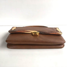 Load image into Gallery viewer, Vintage 60s/70s Leather And Snakeskin Jackie O Satchel Style Handbag, Purse, Top Handle Bag In Tan, Brown And Cream-Vintage Handbag, Kelly Bag-Brand Spanking Vintage