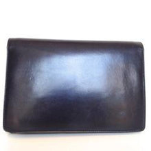 Load image into Gallery viewer, Vintage 60s/70s Small And Neat Navy Leather Clutch Bag w/ Gilt &#39;Horse Bit&#39; Feature Made In Italy-Vintage Handbag, Clutch Bag-Brand Spanking Vintage
