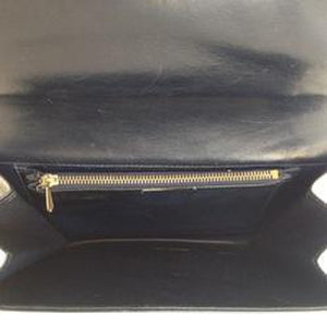 Vintage 60s/70s Small And Neat Navy Leather Clutch Bag w/ Gilt 'Horse Bit' Feature Made In Italy-Vintage Handbag, Clutch Bag-Brand Spanking Vintage