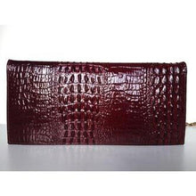 Load image into Gallery viewer, Vintage 70s Burgundy Patent Leather Faux Croc Embossed Clutch Bag w/ Optional Gilt Chain-Vintage Handbag, Clutch Bag-Brand Spanking Vintage
