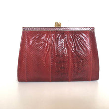 Load image into Gallery viewer, Vintage 70s Dainty Deep Red Snakeskin Clutch Bag, w/ Gilt Kisslock Clasp And Optional Snake Shoulder Chain By Cano (Copy)-Vintage Handbag, Exotic Skins-Brand Spanking Vintage