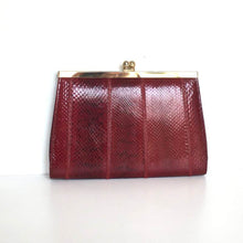 Load image into Gallery viewer, Vintage 70s Dainty Deep Red Snakeskin Clutch Bag, w/ Gilt Kisslock Clasp And Optional Snake Shoulder Chain By Cano (Copy)-Vintage Handbag, Exotic Skins-Brand Spanking Vintage