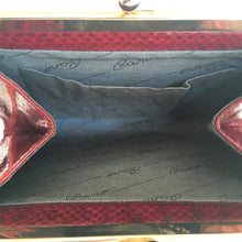 Load image into Gallery viewer, Vintage 70s Dainty Deep Red Snakeskin Clutch Bag, w/ Gilt Kisslock Clasp And Optional Snake Shoulder Chain By Cano (Copy)-Vintage Handbag, Exotic Skins-Brand Spanking Vintage