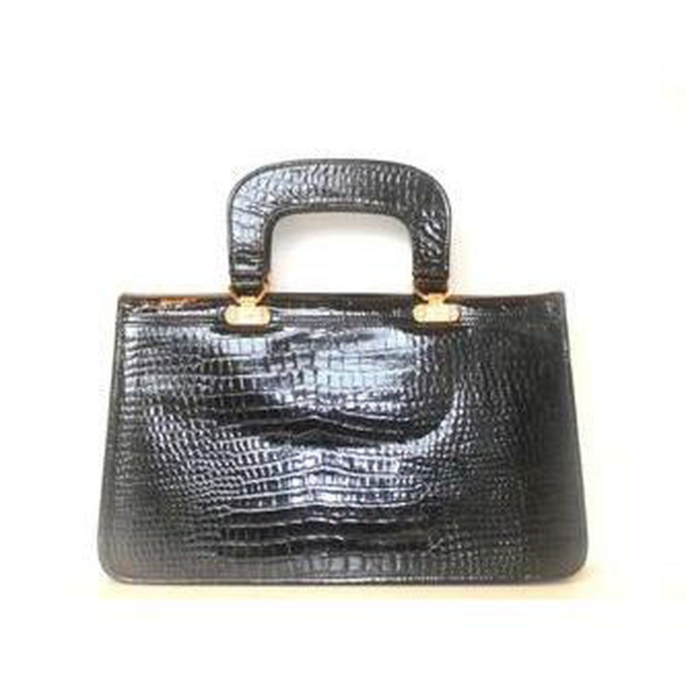Vintage 70s Patent Leather Faux Porosus Crocodile Handbag By Elgee Brand Spanking Vintage