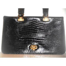 Load image into Gallery viewer, Vintage 70s Patent Leather Faux Porosus Crocodile Handbag By Elgee-Vintage Handbag, Large Handbag-Brand Spanking Vintage