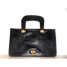 Load image into Gallery viewer, Vintage 70s Patent Leather Faux Porosus Crocodile Handbag By Elgee-Vintage Handbag, Large Handbag-Brand Spanking Vintage