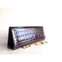 Load image into Gallery viewer, Vintage 70s Slim Chocolate Brown Alligator Skin Clutch/Chain Handle Bag Made In Spain-Vintage Handbag, Exotic Skins-Brand Spanking Vintage
