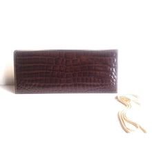 Load image into Gallery viewer, Vintage 70s Slim Chocolate Brown Alligator Skin Clutch/Chain Handle Bag Made In Spain-Vintage Handbag, Exotic Skins-Brand Spanking Vintage