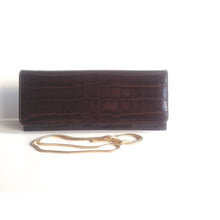 Load image into Gallery viewer, Vintage 70s Slim Chocolate Brown Alligator Skin Clutch/Chain Handle Bag Made In Spain-Vintage Handbag, Exotic Skins-Brand Spanking Vintage
