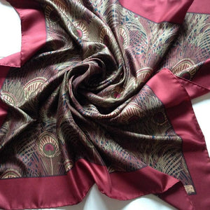 Vintage 70s Unused Large Liberty Silk Scarf In Collectable' Hera' Design In Wine/Gold/Green-Scarves-Brand Spanking Vintage