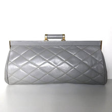Load image into Gallery viewer, Vintage 70s/80s Elegant Grey Leather Quilted Clutch Bag w/ Dainty Barrel Leather And Gilt Clasp And Optional Fold Out Chain By Jane Shilton-Vintage Handbag, Clutch Bag-Brand Spanking Vintage