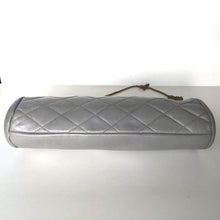Load image into Gallery viewer, Vintage 70s/80s Elegant Grey Leather Quilted Clutch Bag w/ Dainty Barrel Leather And Gilt Clasp And Optional Fold Out Chain By Jane Shilton-Vintage Handbag, Clutch Bag-Brand Spanking Vintage