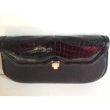 Load image into Gallery viewer, Vintage 80s Black Caiman Crocodile Clutch/Long Croc Strap Bag w/ Attractive Silvertone And Gilt Clasp-Vintage Handbag, Exotic Skins-Brand Spanking Vintage