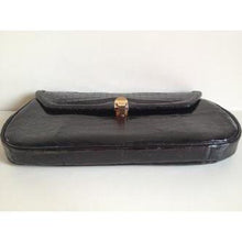 Load image into Gallery viewer, Vintage 80s Black Caiman Crocodile Clutch/Long Croc Strap Bag w/ Attractive Silvertone And Gilt Clasp-Vintage Handbag, Exotic Skins-Brand Spanking Vintage