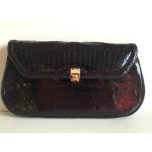 Load image into Gallery viewer, Vintage 80s Black Caiman Crocodile Clutch/Long Croc Strap Bag w/ Attractive Silvertone And Gilt Clasp-Vintage Handbag, Exotic Skins-Brand Spanking Vintage