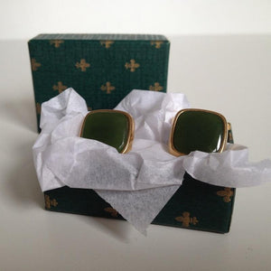 Vintage 80s Faux Jade And Gilt Men's Cufflinks-Accessories, For Him-Brand Spanking Vintage