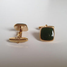 Load image into Gallery viewer, Vintage 80s Faux Jade And Gilt Men's Cufflinks-Accessories, For Him-Brand Spanking Vintage