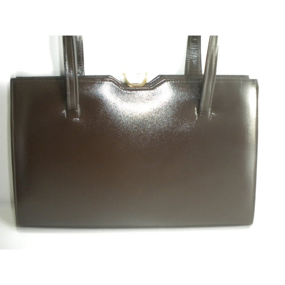 Vintage Dark Brown Leather Bag By Ackery Of London w Gilt Detail And Brand Spanking Vintage
