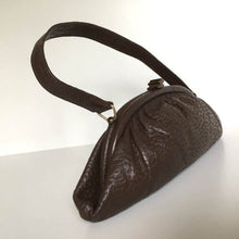 Load image into Gallery viewer, Vintage Freedex 50s/60s Dolly Bag In A Torpedo Shape In Dark Chocolate Brown Faux Pigskin Leather-Vintage Handbag, Dolly Bag-Brand Spanking Vintage