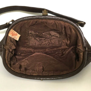 Vintage Freedex 50s/60s Dolly Bag In A Torpedo Shape In Dark Chocolate Brown Faux Pigskin Leather-Vintage Handbag, Dolly Bag-Brand Spanking Vintage