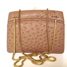 Load image into Gallery viewer, Vintage Handbag/Shoulder Bag w/ Long Gilt Chain Handles In Taupe Genuine Ostrich Skin-Vintage Handbag, Exotic Skins-Brand Spanking Vintage